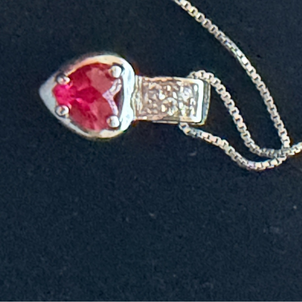 Silver Necklace with Red Gemstone Pendant